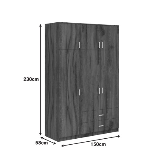 Ντουλάπα τρίφυλλη με συρτάρια Royal  καρυδι-oak 150x58x230εκ