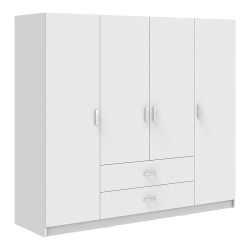 Ντουλάπα τετράφυλλη Royal  με συρτάρια και πατάρι λευκό 200x58x230εκ