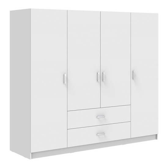 Ντουλάπα τετράφυλλη Royal  με συρτάρια και πατάρι λευκό 200x58x230εκ