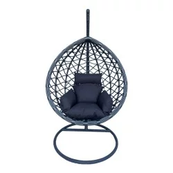 Κούνια φωλιά με βάση Lyere  μέταλλο γκρι-pe rattan σε γκρι απόχρωση 120x108x195εκ