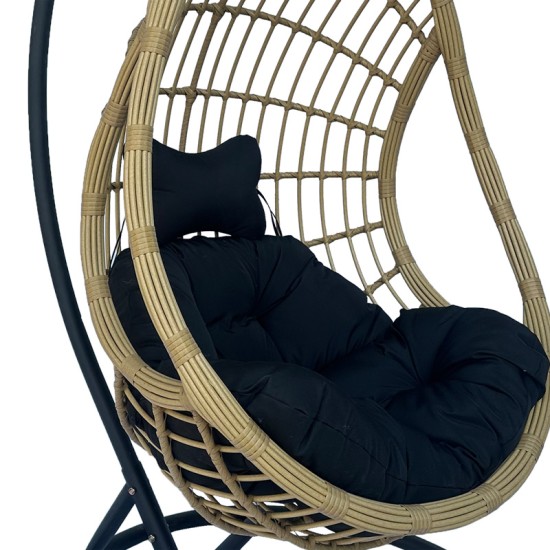 Κούνια φωλιά με βάση Cungo μέταλλο μαύρο- pe rattan μπεζ με μαύρο μαξιλάρι 125x105x195εκ Κούνια φωλιά με βάση Cungo μέταλλο μαύρο- pe rattan μπεζ με μαύρο μαξιλάρι 125x105x195εκ