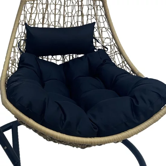 Κούνια φωλιά με βάση Soleil  μέταλλο μαύρο- pe rattan φυσικό με μαύρο μαξιλάρι 120x95x195εκ