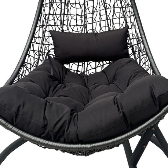 Κούνια φωλιά με βάση Soleil  μέταλλο ανθρακί- pe rattan ανθρακί με γκρι μαξιλάρι 120x95x195εκ