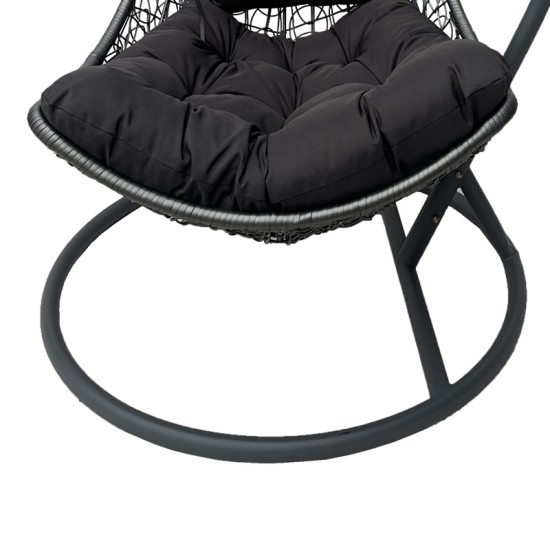 Κούνια φωλιά με βάση Soleil  μέταλλο ανθρακί- pe rattan ανθρακί με γκρι μαξιλάρι 120x95x195εκ