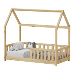 Παιδικό κρεβάτι Bambie με κιγκλίδωμα τ. Montessori  ξύλο πεύκου σε φυσική απόχρωση 70x140εκ