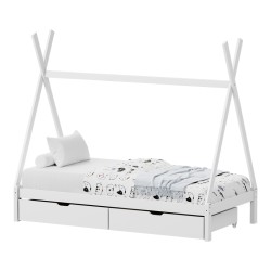 Παιδικό κρεβάτι Lalitto τ.Montessori με 2 συρτάρια  ξύλο πεύκου σε λευκή απόχρωση 90x190εκ