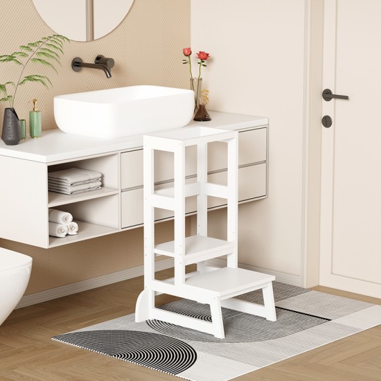 Παιδικός πύργος εκμάθησης Chiquel  τ. Montessori ξύλο σε λευκή απόχρωση 45.7x51x90εκ