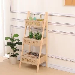 Ραφιέρα επιδαπέδια 3όροφη Scandy  mdf-rattan σε φυσική απόχρωση 44x37x110εκ
