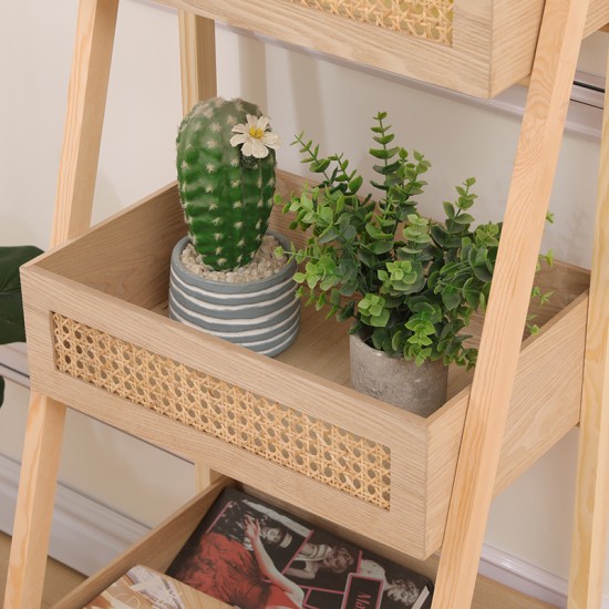 Ραφιέρα επιδαπέδια 3όροφη Scandy  mdf-rattan σε φυσική απόχρωση 44x37x110εκ