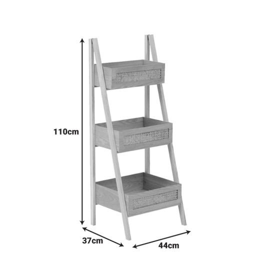Ραφιέρα επιδαπέδια 3όροφη Scandy  mdf-rattan σε φυσική απόχρωση 44x37x110εκ