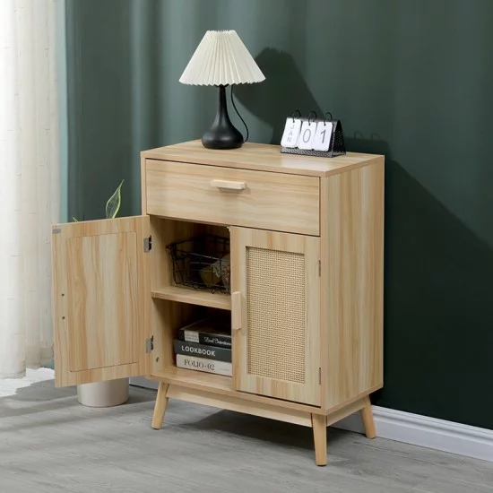 Μπουφές Scandy  ξύλο πεύκου-rattan σε φυσική απόχρωση 60x30x80εκ