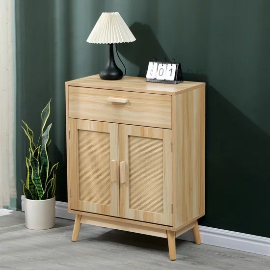 Μπουφές Scandy  ξύλο πεύκου-rattan σε φυσική απόχρωση 60x30x80εκ