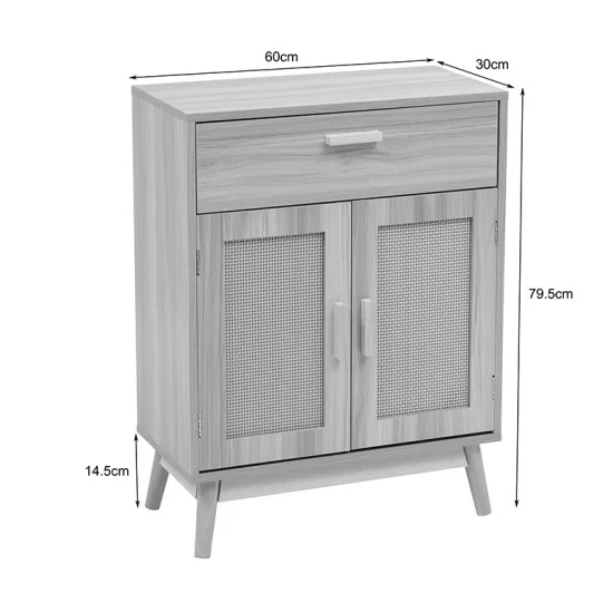 Μπουφές Scandy  ξύλο πεύκου-rattan σε φυσική απόχρωση 60x30x80εκ