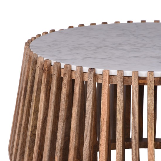 Τραπέζι σαλονιού Mable  mango ξύλο σε φυσική απόχρωση με επιφάνεια μαρμάρου Φ80x45εκ