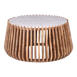 Τραπέζι σαλονιού Mable  mango ξύλο σε φυσική απόχρωση με επιφάνεια μαρμάρου Φ80x45εκ