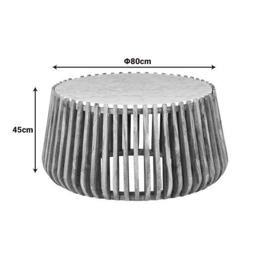 Τραπέζι σαλονιού Mable  mango ξύλο σε φυσική απόχρωση με επιφάνεια μαρμάρου Φ80x45εκ