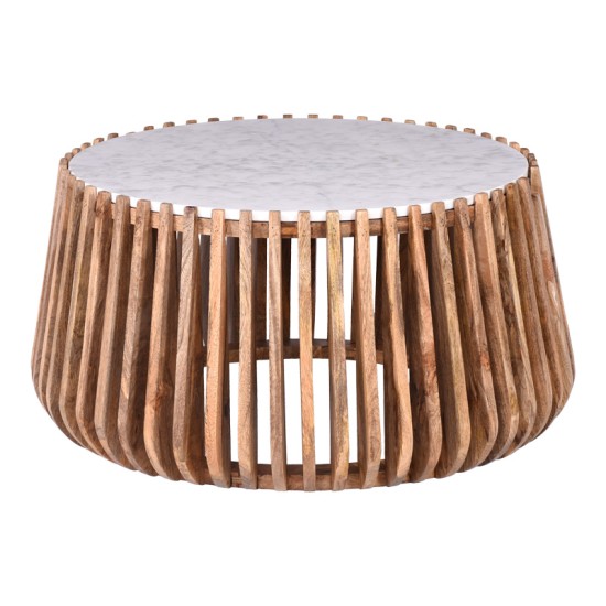 Τραπέζι σαλονιού Mable  mango ξύλο σε φυσική απόχρωση με επιφάνεια μαρμάρου Φ80x45εκ