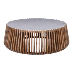 Τραπέζι σαλονιού Mable  mango ξύλο σε φυσική απόχρωση με επιφάνεια μαρμάρου Φ120x45εκ