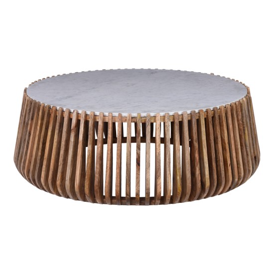 Τραπέζι σαλονιού Mable  mango ξύλο σε φυσική απόχρωση με επιφάνεια μαρμάρου Φ120x45εκ