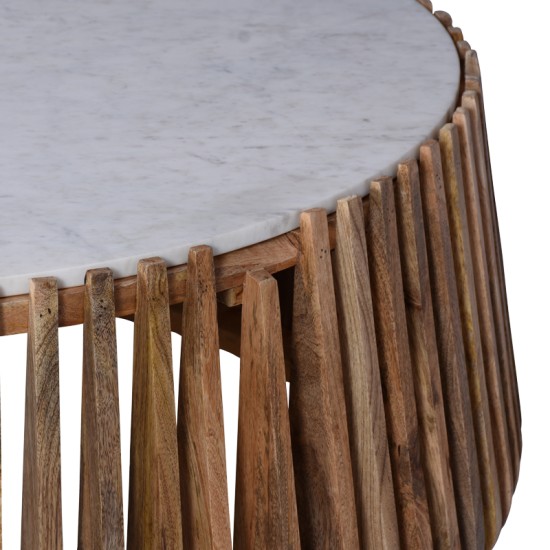 Τραπέζι σαλονιού Mable  mango ξύλο σε φυσική απόχρωση με επιφάνεια μαρμάρου Φ120x45εκ