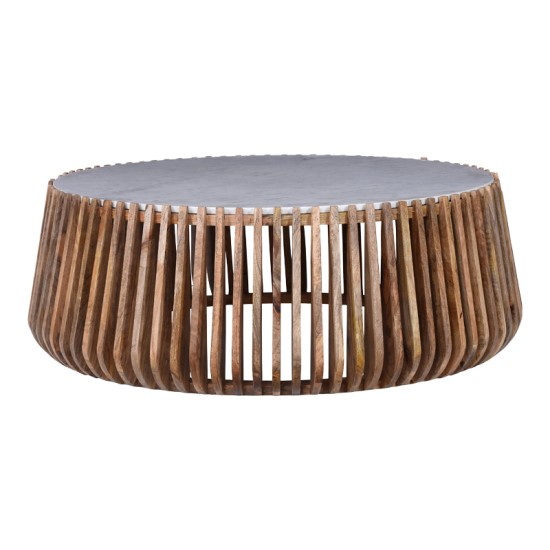 Τραπέζι σαλονιού Mable  mango ξύλο σε φυσική απόχρωση με επιφάνεια μαρμάρου Φ120x45εκ