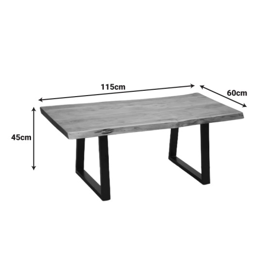 Τραπέζι σαλονιού Miles  μασίφ ξύλο ακακίας πάχους 3.7-4εκ σε καρυδί απόχρωση με μαύρα μεταλλικά πόδια 115x60x45εκ
