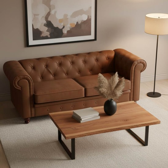 Τραπέζι σαλονιού Miles  μασίφ ξύλο ακακίας πάχους 3.7-4εκ σε καρυδί απόχρωση με μαύρα μεταλλικά πόδια 115x60x45εκ