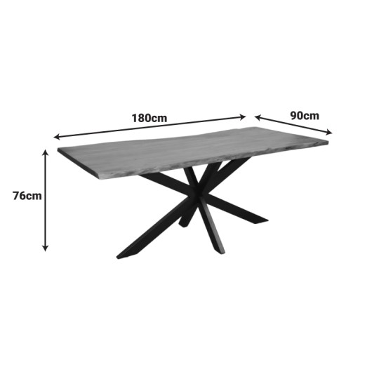 Τραπέζι Lenoua  μασίφ ξύλο ακακίας πάχους 3.7-4εκ σε καρυδί απόχρωση με μαύρα μεταλλικά πόδια 180x90x76εκ