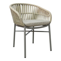 Πολυθρόνα Frama  αλουμίνιο-pe σχοινί σε καφε απόχρωση και μαξιλάρι 57x60x78εκ