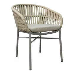 Πολυθρόνα Frama  αλουμίνιο-pe σχοινί σε καφε απόχρωση και μαξιλάρι 57x60x78εκ