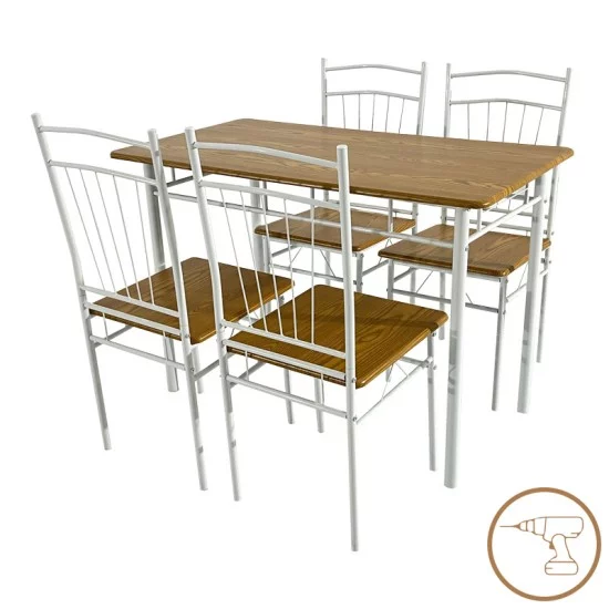Τραπεζαρία Roza II σετ 5τμχ mdf σε φυσική απόχρωση με λευκά μεταλλικά πόδια 110x60x74εκ Τραπεζαρία Roza II σετ 5τμχ mdf σε φυσική απόχρωση με λευκά μεταλλικά πόδια 110x60x74εκ