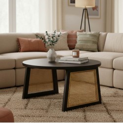 Τραπέζι Tamarind  ξύλο mango-φυσικό rattan σε μαύρη απόχρωση Φ65x40εκ