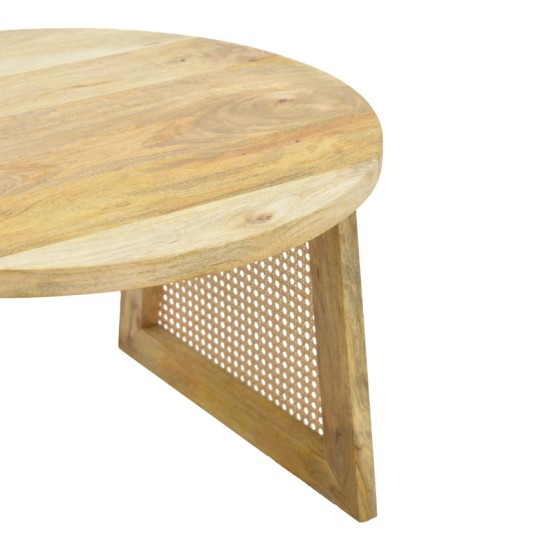 Τραπέζι Tamarind  ξύλο mango-φυσικό rattan σε φυσική απόχρωση Φ65x40εκ