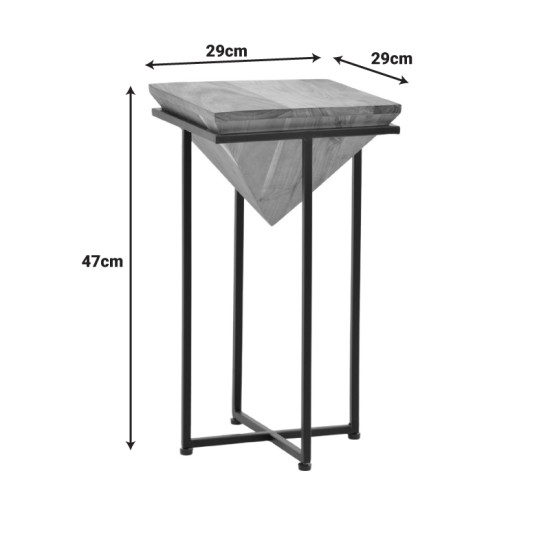Βοηθητικό τραπέζι Miles ΙΙ  μασίφ ξύλο ακακίας σε φυσική απόχρωση με μαύρα μεταλλικά πόδια  29x29x54εκ