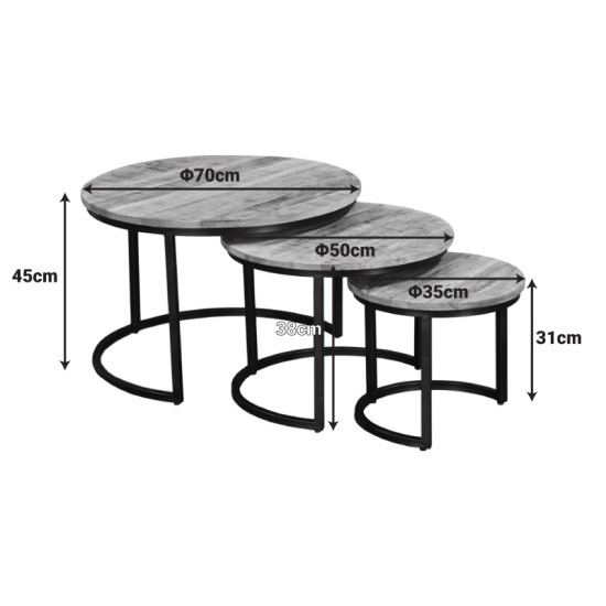 Τραπέζι σαλονιού Frina  σετ 3τεμ mango ξύλο σε καρυδί απόχρωση με πόδι μαύρο μέταλλο