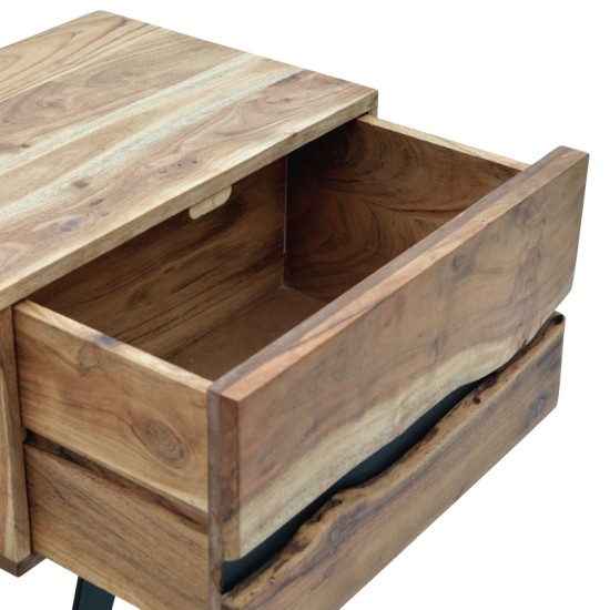 Κομοδίνο Imena  μασίφ ξύλο Acacia σε φυσικό απόχρωση με μαύρα μεταλλικά πόδια 45x35x56εκ