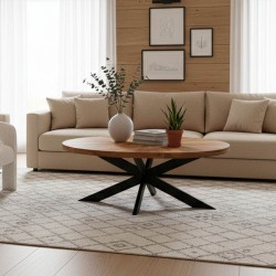 Τραπέζι σαλονιού Fardy  μασίφ ξύλο ακακίας σε φυσική απόχρωση με μαύρα μεταλλικά πόδια 120x60x45εκ