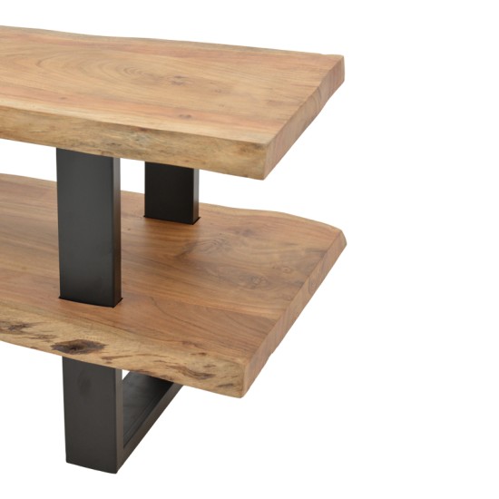 Έπιπλο τηλεόρασης Fuji  μασίφ ξύλο ακακίας σε φυσική απόχρωση με μαύρα μεταλλικά πόδια 140x40x52εκ