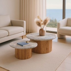 Τραπέζι σαλονιού Sergy  σετ 2 τμχ μασίφ ξύλο ακακίας σε φυσική απόχρωση με επιφάνεια μαρμάρου Τραπέζι σαλονιού Sergy  σετ 2 τμχ μασίφ ξύλο ακακίας σε φυσική απόχρωση με επιφάνεια μαρμάρου