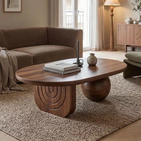 Τραπέζι σαλονιού Kane  μασίφ ξύλο ακακίας καρυδι 110x72x38εκ