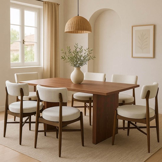 Τραπεζαρία Eleganza-Raudi σετ 7τεμ mdf σε καρυδί-εκρού απόχρωση 180x99x75.8εκ Τραπεζαρία Eleganza-Raudi σετ 7τεμ mdf σε καρυδί-εκρού απόχρωση 180x99x75.8εκ
