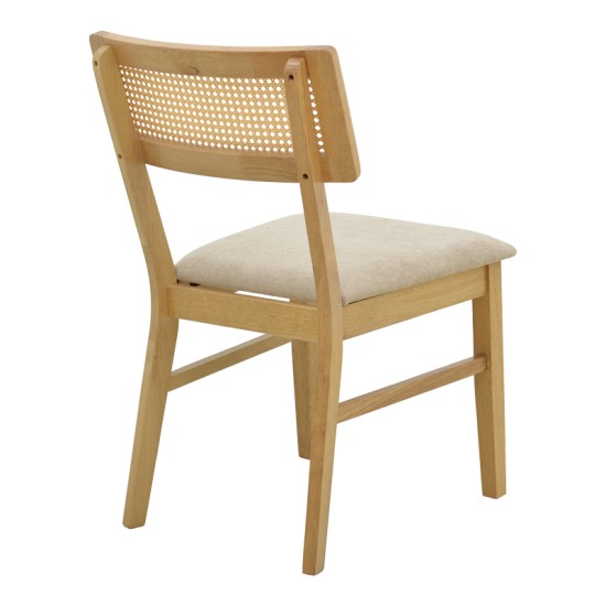 Καρέκλα Raffles  rubberwood με pe rattan και γκρι μπεζ ύφασμα 47x48x83.5εκ