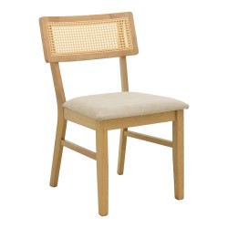 Καρέκλα Raffles  rubberwood με pe rattan και γκρι μπεζ ύφασμα 47x48x83.5εκ