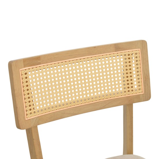 Καρέκλα Raffles  rubberwood με pe rattan και γκρι μπεζ ύφασμα 47x48x83.5εκ