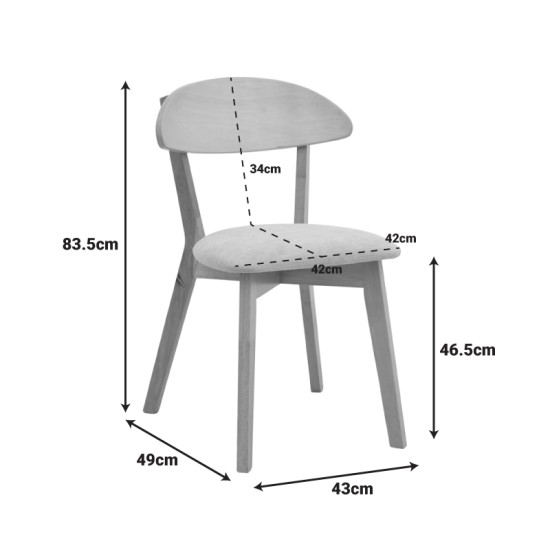 Καρέκλα Canon  rubberwood σε φυσική απόχρωση με γκρι μπεζ ύφασμα 43x43x79.5εκ
