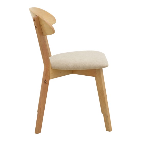 Καρέκλα Canon  rubberwood σε φυσική απόχρωση με γκρι μπεζ ύφασμα 43x43x79.5εκ