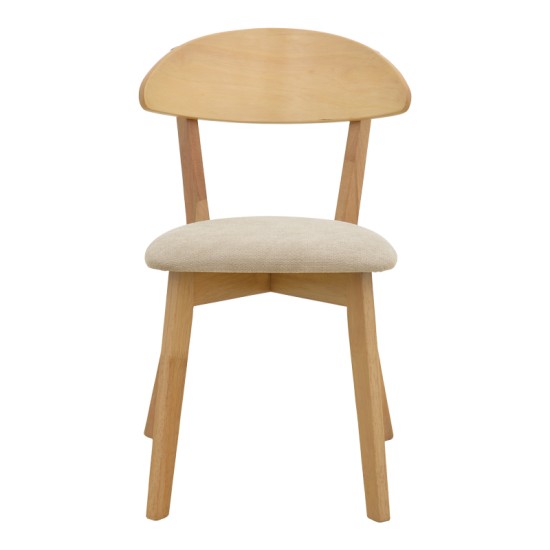 Καρέκλα Canon  rubberwood σε φυσική απόχρωση με γκρι μπεζ ύφασμα 43x43x79.5εκ