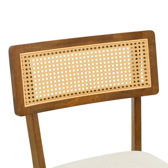Καρέκλα Raffles  καρυδί rubberwood με pe rattan και εκρού ύφασμα 47x48x83.5εκ