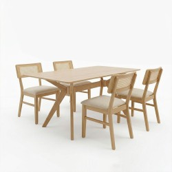 Τραπεζαρία Raffles  σετ 5τεμ rubberwood με pe rattanσε φυσική απόχρωση 150x90x76εκ