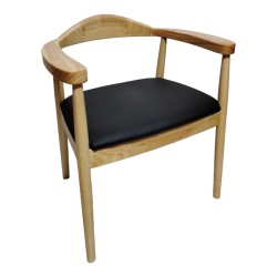 Πολυθρόνα Joube  rubberwood σε φυσική απόχρωση με μαύρο pu μαξιλάρι 59x48x73εκ